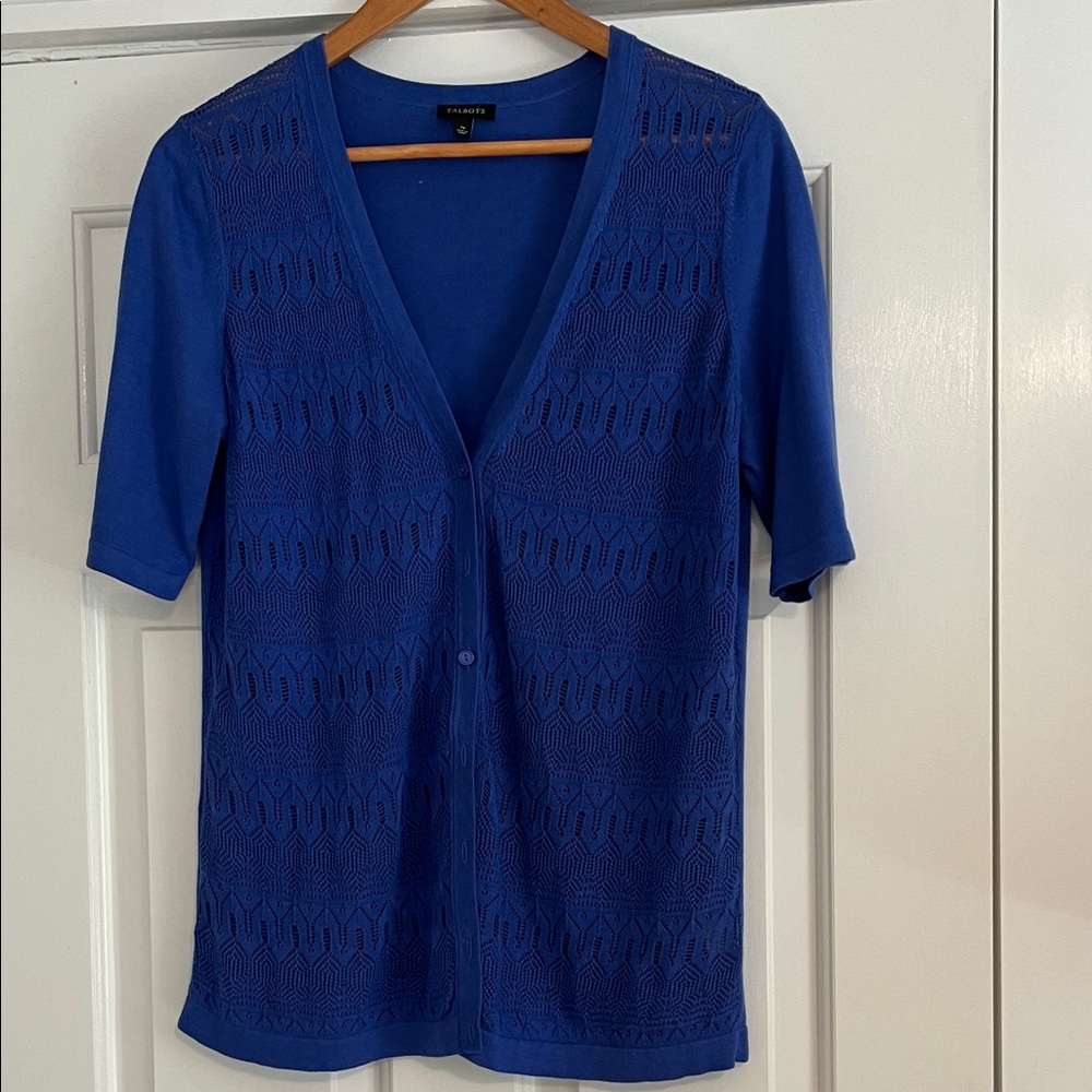 Talbots Royal Blue Knit Short-sleeved Button Up Cardigan